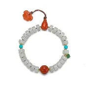 【巴黎精品】現貨+預購 和闐玉手鍊南紅女手珠平安擋煞防小人轉運淨化招財開運(白玉回紋珠如意綠松石p1ax44)