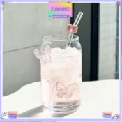 🌷臺灣熱賣🌷高顔值水杯 易拉罐造型玻璃杯子 簡約水杯 牛奶杯 咖啡杯 家用果汁杯 高透直身玻璃杯