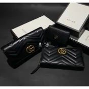 【逢甲 FUZZY】GUCCI Marmont 金色Logo 山型紋 扣式長夾 荔枝紋 三折扣式 短夾