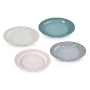 【Le Creuset】瓷器悠然恬靜系列沙拉盤組22cm-4入(蛋白霜/貝殼粉/海洋之花/迷霧灰)