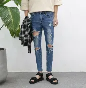 FINDSENSE服飾 FINDSENSE 元素 高端牛仔 破壞牛仔褲 褲子 大破壞 修身 不規則 毛邊復古牛仔 提供加大碼 破壞 加肥 訂做
