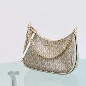 【Michael Kors】經典MK LOGO印花淑女包小鍊包手提包肩背包(金)