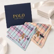 【RALPH LAUREN】POLO BEAR小熊粉彩格紋純棉手帕領巾(2色任選 48×48cm 日本製 附品牌紙袋)
