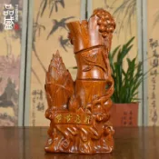 銀聯網日用品生活館 黃花梨木雕竹子節節高升實木雕刻商務辦公禮品擺件筆筒紅木工藝品1入
