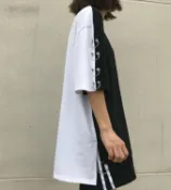 FINDSENSE服飾 FINDSENSE 韓國 黑白 撞色 不規則 短袖t恤 學生T恤 特色T恤 GF