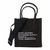 MARC JACOBS 白標字母帆布直式兩用包(黑)小