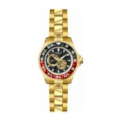 INVICTA 英威塔 黑面 兩眼小秒盤設計 黑紅錶圈 自動上鍊機械腕錶 金色不鏽鋼錶帶 潛水錶 男錶(47304)