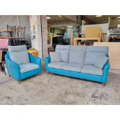 香榭二手家具*藍綠色貓抓皮 亞麻布1+3人座 高背沙發組-布沙發-中古沙發-客廳沙發-辦公沙發-2手沙發-會客沙發