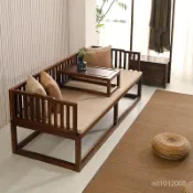 精選【廠傢直髮 免運】衚桃木羅漢床榫卯新中式簡約現代臥榻客廳傢用小戶型沙髮組閤 ZZCQ