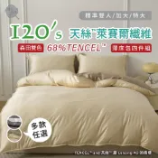 棉花糖屋-120支TENCEL天絲 森田雙色 雙人/加大/特大 四件式床包組配兩用被套 加高35cm 圖一