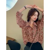 👗依婷美👠大尺碼女裝👑 S-3XL碼 75kg內可穿  年新款韓系夏季碎花雪紡長袖薄紗款防曬襯衫上衣女設計感上衣