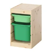 【IKEA 宜家家居】TROFAST 收納組合附收納盒, 染白松木 淺綠色/亮綠色, 32x44x53 公分