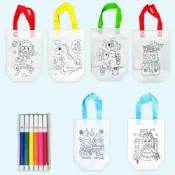 (店+)【COLOR ME】DIY塗鴉袋 5個一組(彩繪袋 塗鴉袋 畫畫袋 DIY彩繪袋 填色手提袋 提袋 提把顏色隨機出貨)