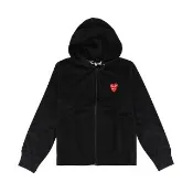 【Comme Des Garcons CDG】Comme Des Garcons 川久保玲 英文標籤LOGO雙層紅心純棉長袖連帽外套(女款/黑)