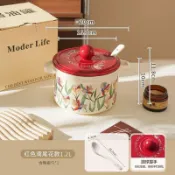 復古法式豬油罐家用陶瓷耐高溫食品級辣椒罐油潑辣子葷油專用罐子 儲油罐子 調料罐 豬油罐 辣椒罐 儲油罐 居家調料罐