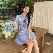 【AS 梨卡】女裝 洋裝 連身裙 連衣裙+短褲+蝴蝶☆ 學院風洋裝 休閒裙 條紋襯衫 顯瘦 GA400