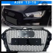 適用於2014-2016款Audi奧迪A3 8V 改裝RS3款水箱罩 前保桿中網格柵 亮黑邊框中網蜂窩狀水箱護罩