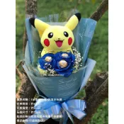 亞筑【台灣現貨基隆出貨】皮卡/皮卡畢業款+三朵金莎花+乾燥花 花束  畢業花束/玩偶花束/師生禮