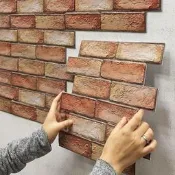 5pian裝3D立體墻貼 立體壁貼 立體壁紙 紅磚紋墻貼紙 自粘防水 電視背景墻