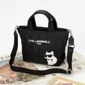 (店+)【KARL LAGERFELD 卡爾】現貨 Karl Lagerfeld 卡爾 側邊貓咪 絎縫 尼龍 托特包 斜背包