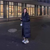 愛依依 中長款羽絨棉服 秋冬外套 保暖外套 風衣外套S-2XL冬季簡約棉衣棉服款過膝寬鬆學生外套-11263.