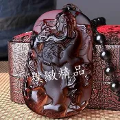 【樸緻精品】冰種黑曜石 神像 佛像 關聖帝君關公項鍊 義薄雲天 法像莊嚴 珠鍊款（GA-1148）
