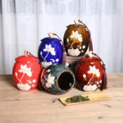 喜挖2店 窯變陶瓷茶葉罐家用普洱茶鐵觀音儲存罐大號浮雕密封罐高檔禮盒裝