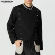 Incerun 男士韓版修身立領長袖短款休閒西裝外套