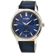 (店+)【CITIZEN 星辰】【柒號本舖】星辰ECO DRIVE光動能簡約小秒針皮帶男錶-藍面金框/ BV1114-18L