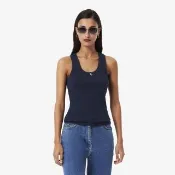 【LACOSTE】女裝-精緻蝴蝶結修身坑條背心(海軍藍)