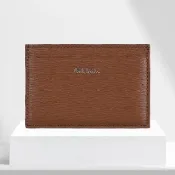 【Paul Smith】Paul Smith 銀字LOGO跳色牛皮內搭尼龍卡片夾(棕褐x明黃x淺橙)