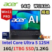 Acer 宏碁 TravelMate TMP614-73T-54Z8 14吋輕薄商務筆電 U5/16G/1TB/W11P