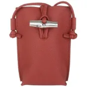 Longchamp Le Roseau 咖啡色牛皮竹節小型斜背手機包