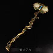 協貿國際日用品生活8館 上新古玩銅器鑲寶石白玉靈芝銅如意手把件仿古工藝品桌面擺件