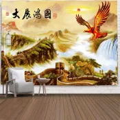 小胖達生活百貨 《流水生財招財風水掛布》客廳臥室裝飾掛布裝飾布藝術牆家居生活裝飾壁畫壁掛布簾掛畫裝飾掛毯壁毯居家牆布沙灘巾轉運掛毯