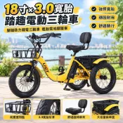 【粗胎雪地助力】18寸×3.0寬胎踏趣電動三輪車 腳踏助力鋰電三輪車 粗胎雪地腳踏車 電動自行車 電動腳踏車
