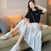 芊芊優選 韓版半身長裙 小個子長裙 雪紡半身裙 高腰裙 新款ins學生a字裙 大裙擺 雪紡裙 大尺碼 公主裙
