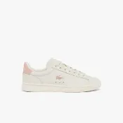 【LACOSTE】女鞋-質感皮革經典小白鞋(米白色/淺粉色)