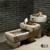 老石缸石盆青石石槽流水庭院戶外養魚水缸仿古石雕石頭魚缸荷花缸sq16
