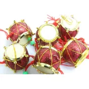 【芊綠人造花藝資材批發】台製 MIT 12入 金蔥紅絨鼓 新春 過年 新年 春節 元寶 銀柳 發財樹 金錢樹 吊飾