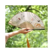 (店+)梵花 古風扇子折扇國風新中式女款便攜折疊小扇子夏季漢服旗袍舞蹈扇