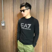 美國百分百【全新真品】Emporio Armani 圓領 長袖T恤 EA7 logo 棉質薄長T 黑色 M號 AV69