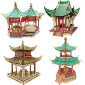 ☀️治愈系 | 木質立體拼裝 仿真造型 木質亭子拼裝模型兒童益智玩具3d立體拼圖木製仿真模型製作材料