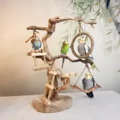 宅配免運😊杜鵑根藝鳥站架虎皮牡丹玄風鸚鵡遊樂場雙向鞦韆爬梯啃咬原木站架 鳥架 鸚鵡站架 鸚鵡站台