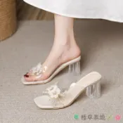 【新款❤上市】透明跟鞋 带防水台透明高跟鞋 厚底高跟兩穿涼鞋女仙女風質水晶拖鞋女夏季外穿配裙子法式絕美不累腳透明高跟涼拖