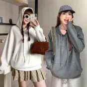 CCGIRL中大尺碼 純色系列寬鬆落肩連帽大學T(有百寶袋)－共2色－適XL～5L《20729》大尺碼女裝中大尺碼上衣