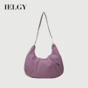 IELGY 大容量素色布包 褶皺斜挎通勤尼龍布餃子包