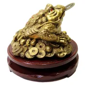 【吉祥開運坊】【 銅金蟾蜍 中型 附旋轉底座   招財金蟾蜍 七星三腳銅蟾蜍】開光 擇日