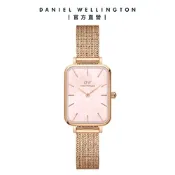 Daniel Wellington DW 手錶 Quadro Pressed Melrose 20X26mm珍珠貝麥穗式金屬編織小方錶 玫瑰金 DW00100510
