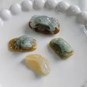 特色黃翡螃蟹金蟾魚錢鼠吊墜 | 天然緬甸玉A貨翡翠